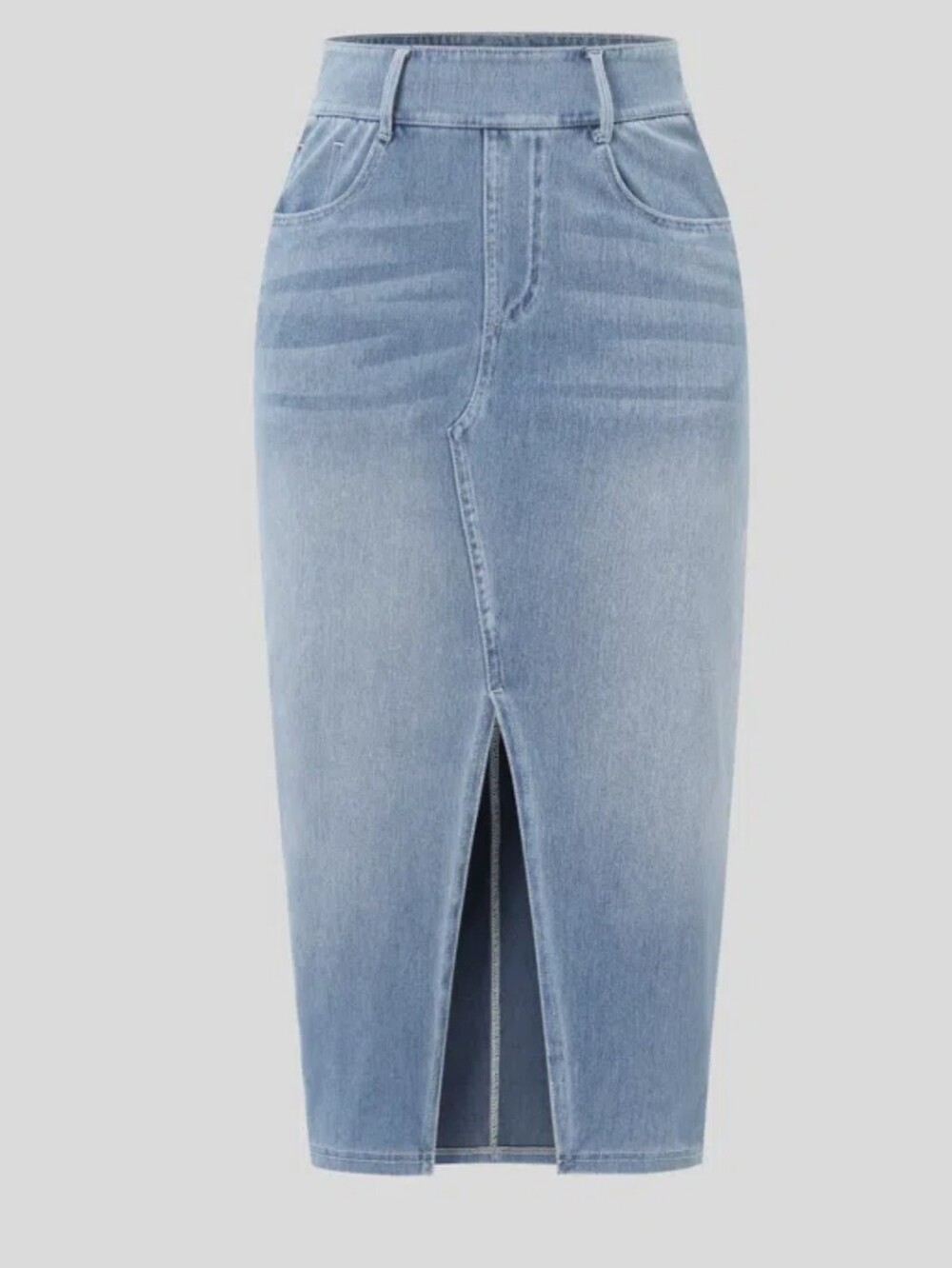 Halara Light Wash Denim Midi Skirt with Front Slit